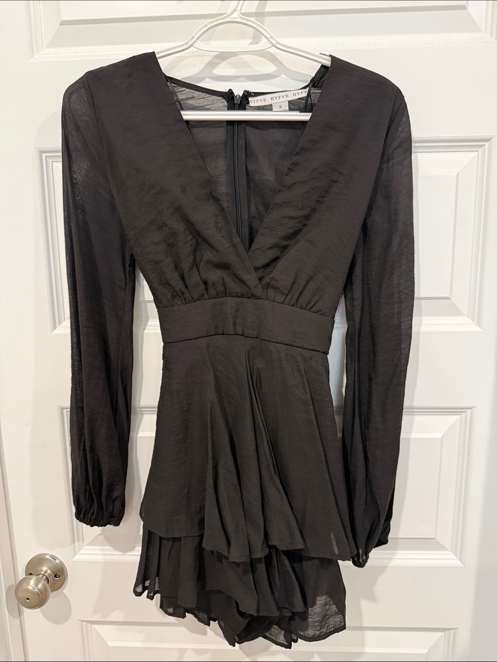 Black Long-Sleeve V-Neck Layered Romper